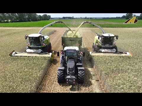 Großeinsatz GPS Getreideernte 2023 - 2 Claas Häcksler 6 Fendt Traktoren 3 Scania LKW Lohnunternehmen