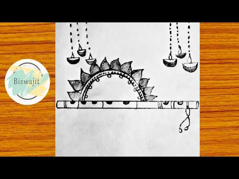 beautiful drawing for diwali | how to draw diya | Krishna flute drawing easy | step by step