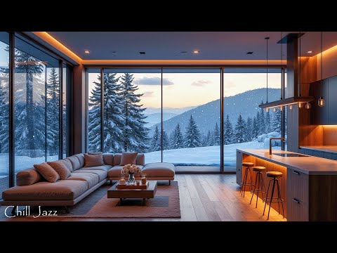 Peaceful Winter Sunset at Luxury Apartment Ambience with Elegant Instrumental Jazz Music