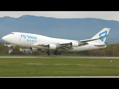 4K | *NEW* Fly Meta Boeing 747-400(BDSF) landing & takeoff at Geneva/GVA/LSGG