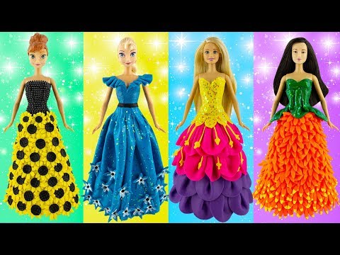 Play Doh Disney Princesses Elsa Anna Rapunzel Mulan Prom Dresses play doh dress up dolls for kids