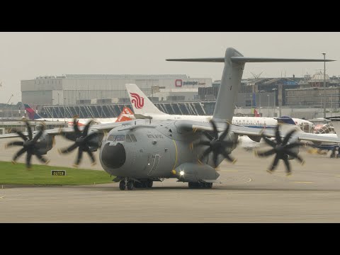 4K | Royal Air Force Airbus Atlas C1 ZM412 landing & takeoff at Geneva/GVA/LSGG