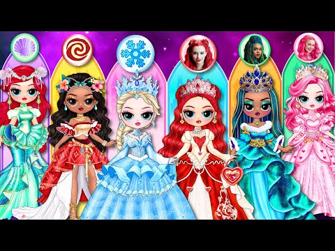 Elsa, Moana & Descendants 4 Become Princesses | Best DIY Fashion Paper Dolls