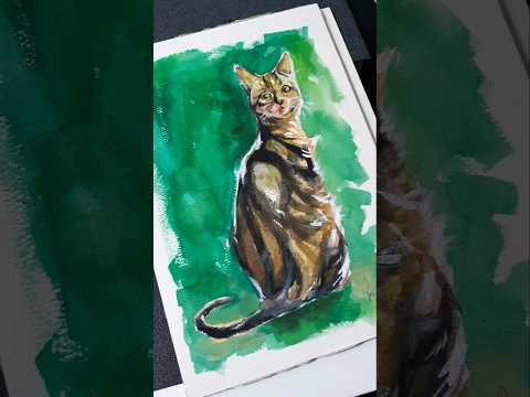 Cat painting in acrylic gouache