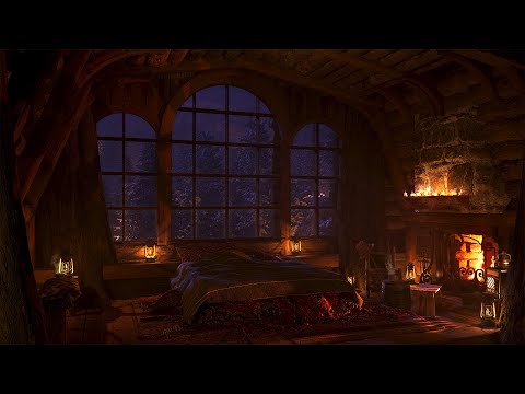 Warm Cozy Cabin With A Relaxing Fire & Gentle Wind | Instant Sleep | Winter Ambience | 4k | 8Hours