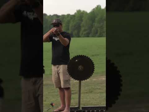 Spinning saw hole trick shot using the Red  Ryder ￼#trickshots #saw #skills #outdoors #music