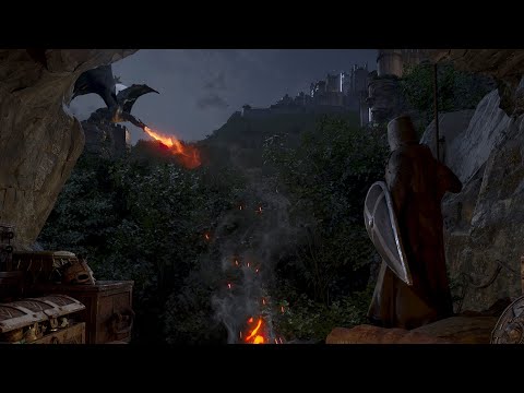 A Land Of Knights & Dragons | A Medieval Cave Ambience | Fantasy Ambience For Sleep Or Study