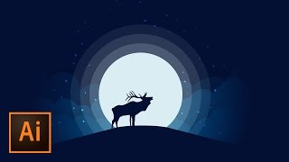 Animal Silhouette Moonlight Vector Illustration - Illustrator Tutorial