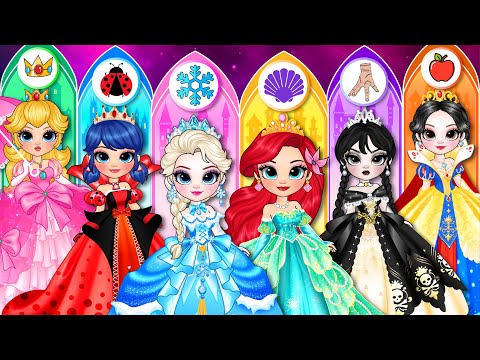 Frozen Elsa, Peach, Wednesday & Ladybug Become Princess | Best DIY Fashion Paper Dolls