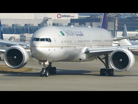 4K | Saudia VIP Boeing 777-300ER HZ-AK45 landing & takeoff at Geneva/GVA/LSGG