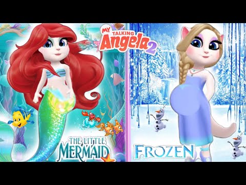 My Talking Angela 2 || Pregnant Ariel vs Pregnant Elsa | New Update 💋😘 || Cosplay