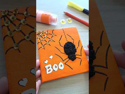 🕷Easy Halloween painting/decor🎃SPIDER Textured art / Tissue paper art on canvas #shorts #art #gift