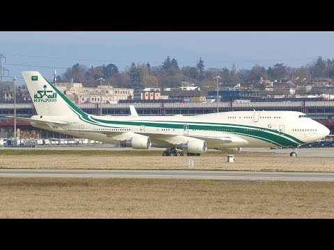 4K | Kingdom Boeing 747-400 HZ-WBT7 landing at Geneva/GVA/LSGG