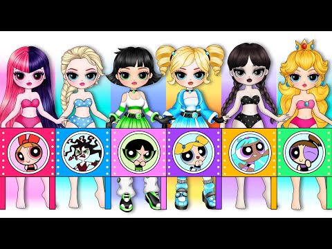 If Elsa, Wednesday & Peach Transform into Powerpuff Girl | DIY Makeup + Outfit