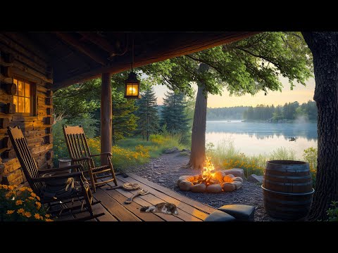 Focus, Study and Relaxation on the Spring Lakeside Porch with Birdsong and Campfire Sounds