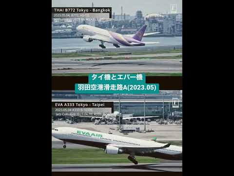 タイ機とエバー機羽田滑走路Aを飛び立った映像(2023.05) #aviation #haneda #hanedaairport #thaiairways #evaair