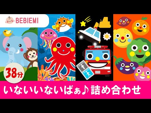 いないいないばぁ♪4本詰め合わせ 赤ちゃん 泣き止む 笑う 喜ぶ 寝る  ばあ 野菜 車 動物 海 象 鳥 魚 自然 可愛い 乳児 幼児  新生児 知育 学び ひらがな　baby peekaboo