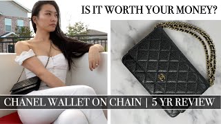 Is the Chanel Wallet on Chain Worth it in 2023? | WOC 5 yr Honest Review | Wear & Tear | What fits