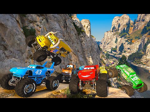 Race Pixar Cars Monster Trucks - The King VS McQueen Miss Fritter Monster Truck Mater Cruz Ramirez