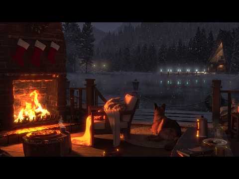 A Calming Winter Lake Sitting By A Cozy Fireplace | Relaxing Fireplace Ambience | 4K