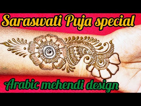 Saraswati Puja special Arabic mehendi design 😱//#saraswatipujamehendidesign #arabicmehendi #trending