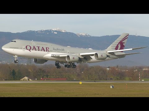 4K | Qatar Amiri Boeing 747-8(BBJ) A7-HHF landing at Geneva/GVA/LSGG