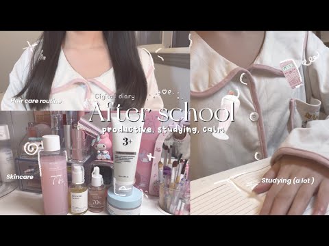 After school vlog ୭ ˚.  🎀 studying, productive, Korean skincare, hair care, PR unboxing…