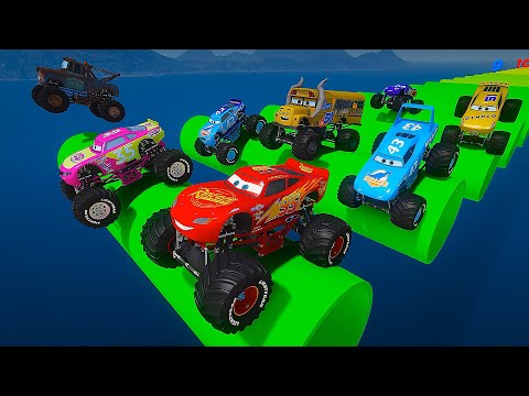 How Far Will These Cars Go? - Pixar McQueen Monster Trucks Mater The King Miss Fritter Cruz Ramirez