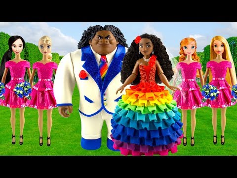 Play doh Rainbow disney princess | Moana & Maui | Wedding dress