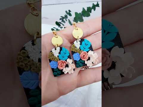 Handmade floral polymer clay earrings in jewel tones #polymerclay #polymerclayearrings #artists