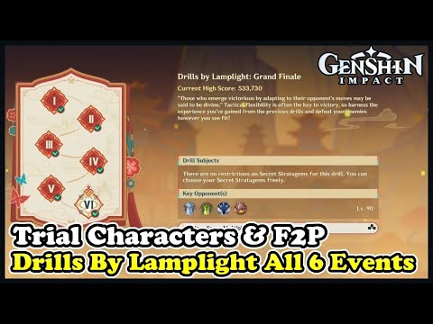 Drills By Lamplight All 6 Events with Trial Characters & F2P - Genshin Impact (Springtime Charms)