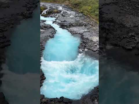 The bluest waterfall in Iceland! 💙 (Bruarfoss Waterfall) #iceland #icelandtravel #travel #waterfall