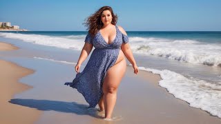 Confident Plus-Size Beauty Walking by the Ocean | Embrace Your Curves & Style