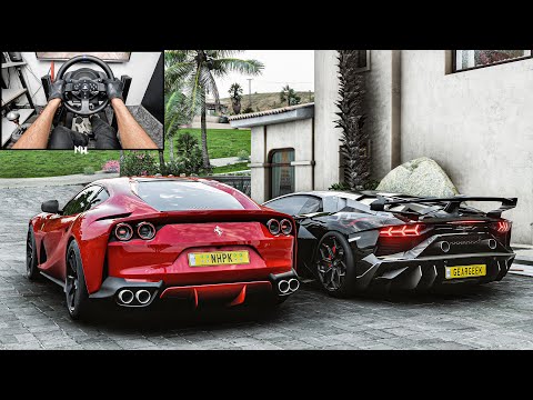 Ferrari 812 Superfast & Lamborghini Aventador SVJ CONVOY | Forza Horizon 5 | Steering Wheel Gameplay