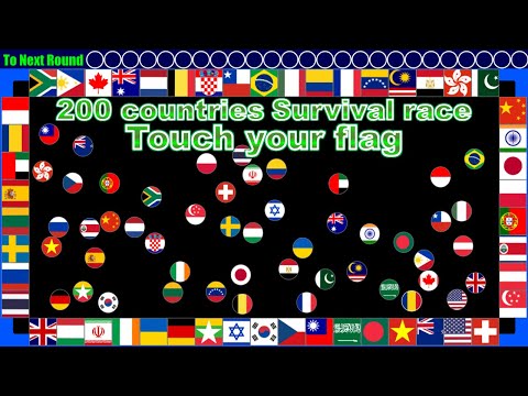 Touch your flag ~200 countries survival marble race~  in Algodoo | Marble Factory