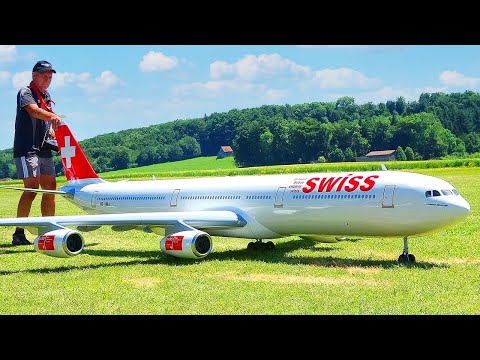 4 JET TURBINES! 63KG XXXL RC AIRBUS A340/300 SWISS AIRLINER SCALE MODEL DEMONSTRATION FLIGHT