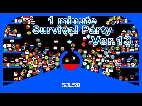 1 minute survival party.Ver13 ~200 countries marble race~ in Algodoo | Marble Factory