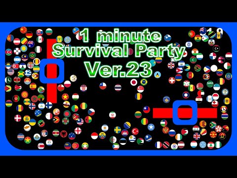 1 minute survival party.Ver23 ~200 countries marble race~ in Algodoo | Marble Factory