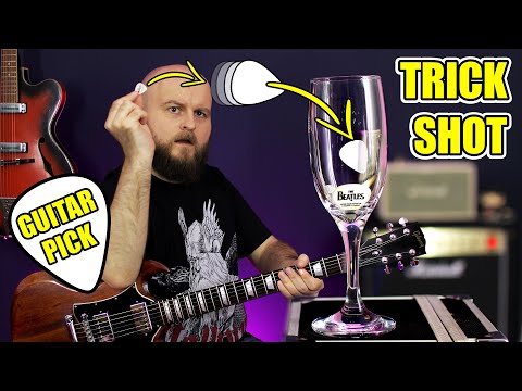 Guitar Trick Shot – Throwing Guitar Picks To Wine Glass While Playing Blues