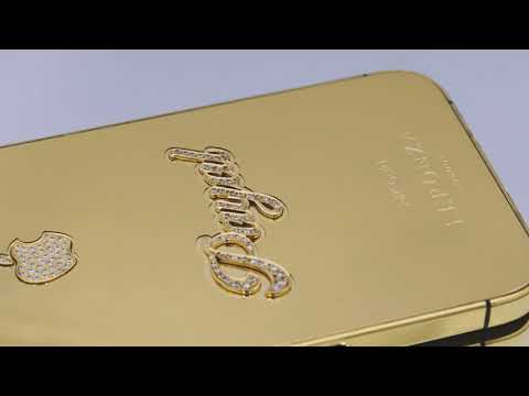 Leronza Luxury 24K Gold iPhone 12 Pro with VS1 Diamond Apple Logo and Name