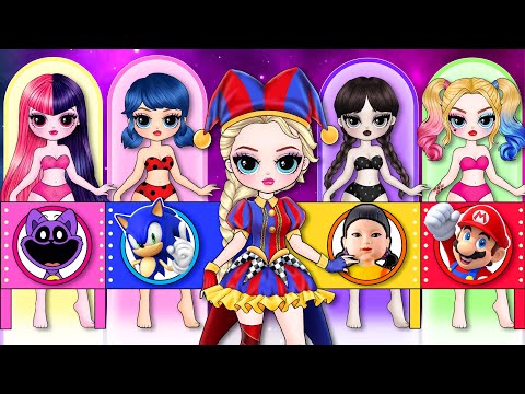 How to Become Pomni, Sonic, Mario! Disney Princess Makeover! | Best DIY Fashion Paper Dolls