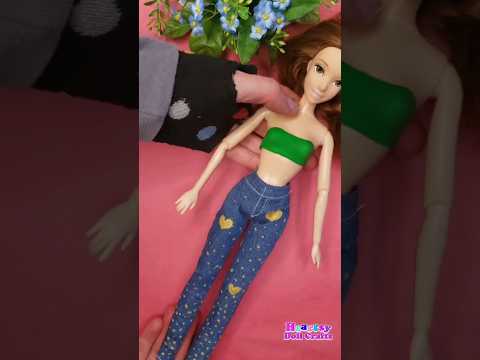 👖How to make doll's jeans (without pattern)👖Easy sewing hacks! Fancy miniature pants for Barbie 💖