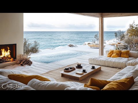 Chilly Winter Morning at Cozy Oceanfront Ambience with Relaxing Instrumental Jazz Music 🌥️❄️