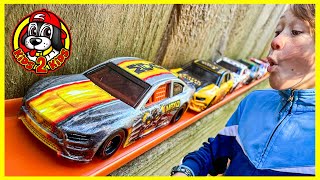 MONSTER JAM RACE CARS 🏎️ Longest Race ALL AROUND OUR FENCE! (ft. Hot Wheels Mario Kart & Minecraft)