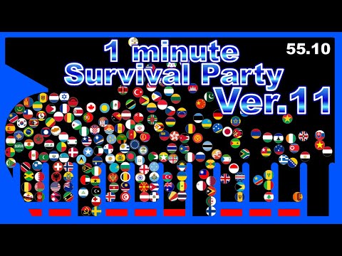 1 minute survival party.Ver11 ~200 countries marble race~ in Algodoo | Marble Factory