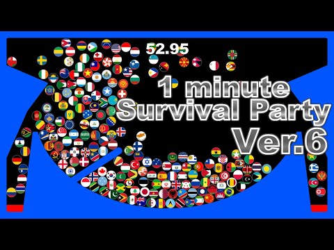 1 minute survival party.Ver6 ~200 countries marble race~ in Algodoo | Marble Factory