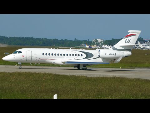 4K | Dassault Falcon 6X F-WAVE takeoff at Geneva/GVA/LSGG