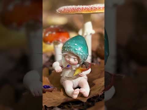 Green Mushroom Faerie in Enchanted Forest (air dry clay sculpture)