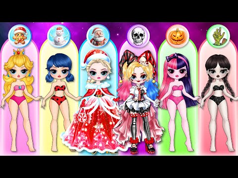 MERRY CHRISTMAS Vs HALLOWEEN: Disney Princess Transformation | Best DIY Fashion Paper Dolls