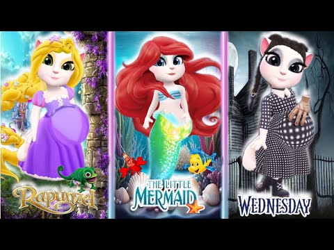 My Talking Angela'm 2  || Pregnant Rapunzel vS Pregnant Ariel vS Pregnant Wednesday | New Update 😘💋